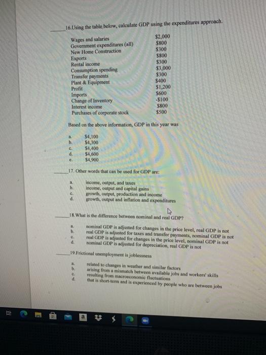 Solved 16. Using The Table Below, Calculate GDP Using The | Chegg.com