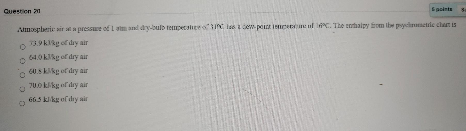 Solved Question 20 5 points Sa Atmospheric air at a pressure | Chegg.com