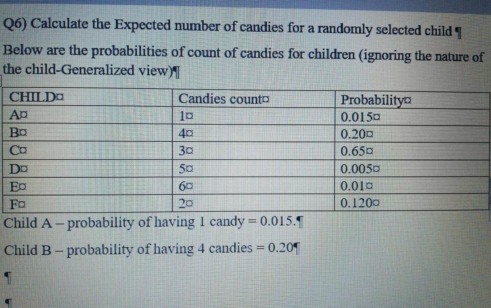 Solved (6) Calculate the Expected number of candies for a