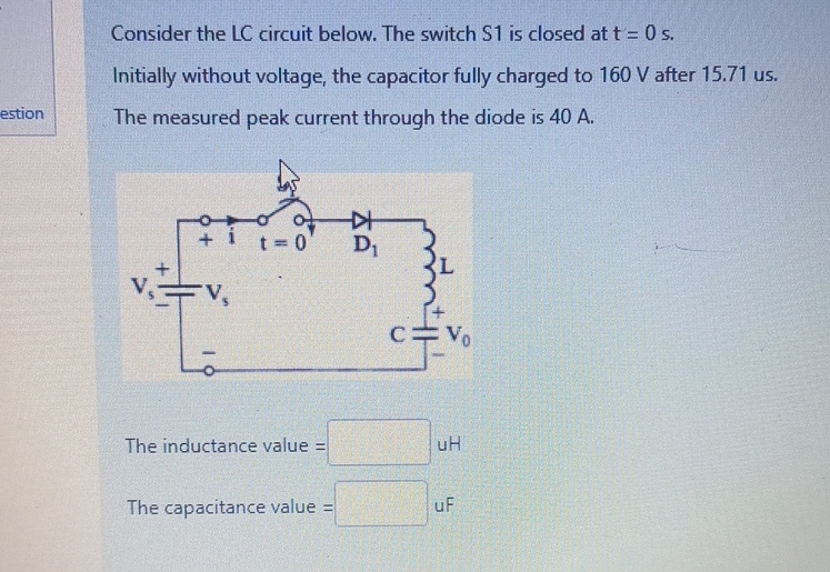 Solved Consider The Lc Circuit Below The Switch S Is Chegg Com