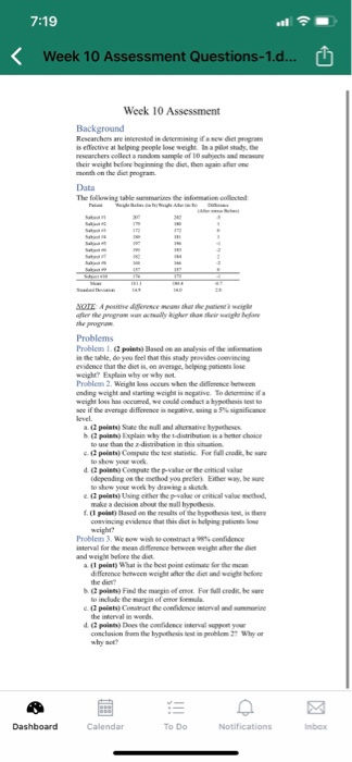 7:19 Week 10 Assessment Questions-1.d... Di Week 10 | Chegg.com