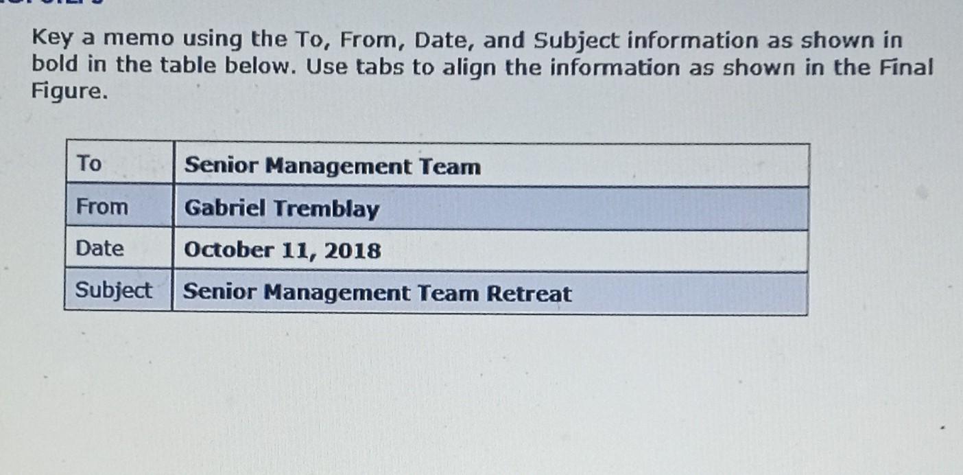Solved Key a memo using the To, From, Date, and Subject | Chegg.com