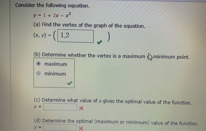 Solved Consider The Following Equation Y 1 2x X2 A Chegg Com