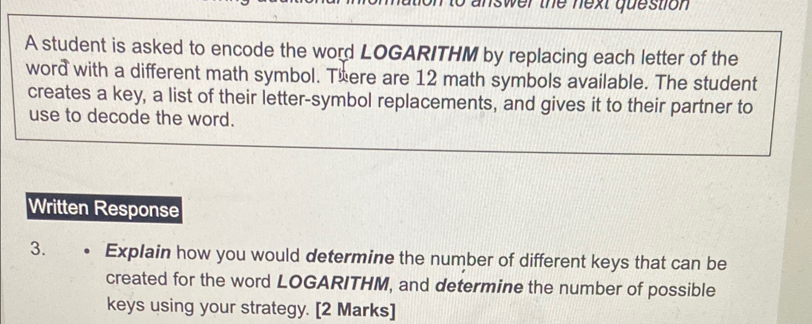 Solved A student is asked to encode the word LOGARITHM by | Chegg.com