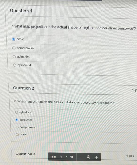 Solved In what map projection is the actual shape of regions | Chegg.com