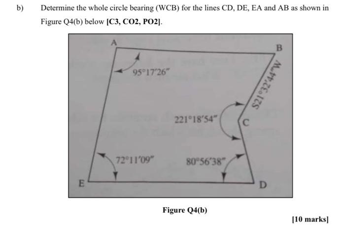 Solved Determine the whole circle bearing (WCB) for the | Chegg.com
