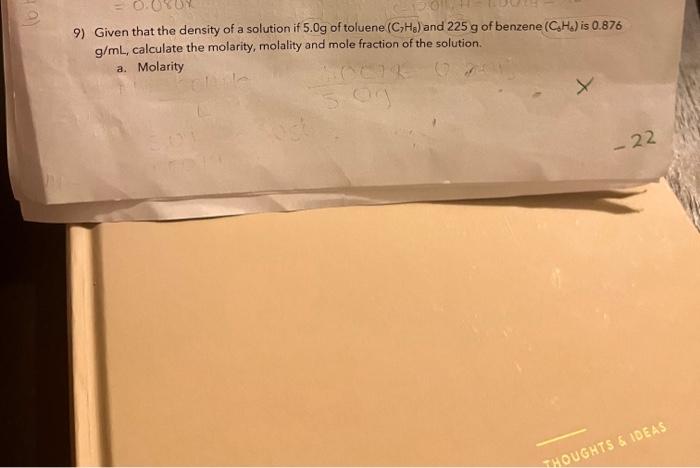 Solved 9) Given that the density of a solution if 5.0 g of | Chegg.com