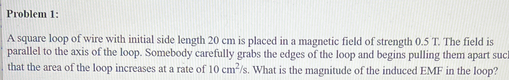Solved Problem 1:A square loop of wire with initial side | Chegg.com