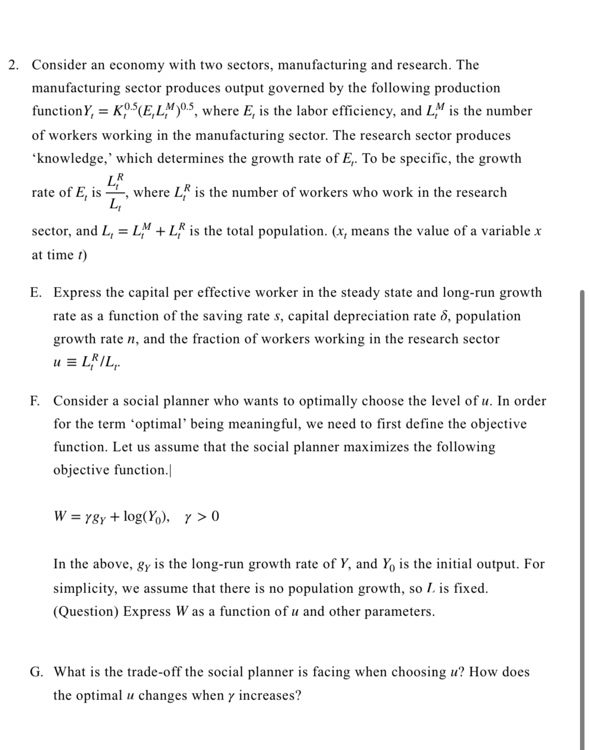 Consider an economy with two sectors, ﻿manufacturing