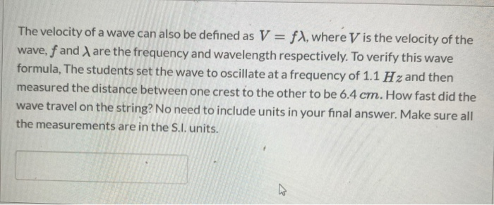 Solved The velocity of a wave can also be defined as V = f), | Chegg.com