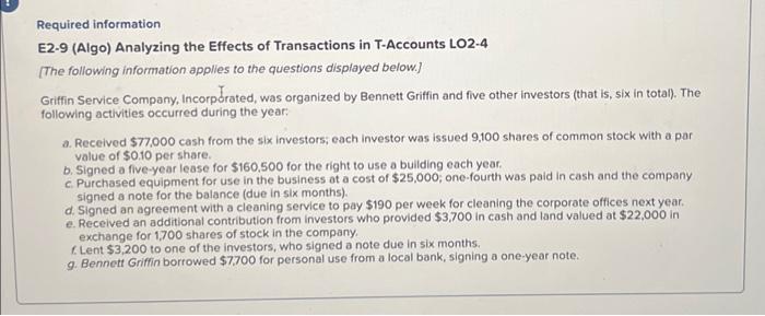 Solved Required information E2-9 (Algo) Analyzing the | Chegg.com