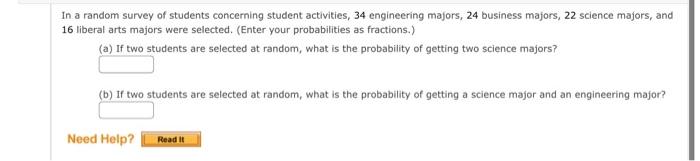 Solved In a random survey of students concerning student | Chegg.com