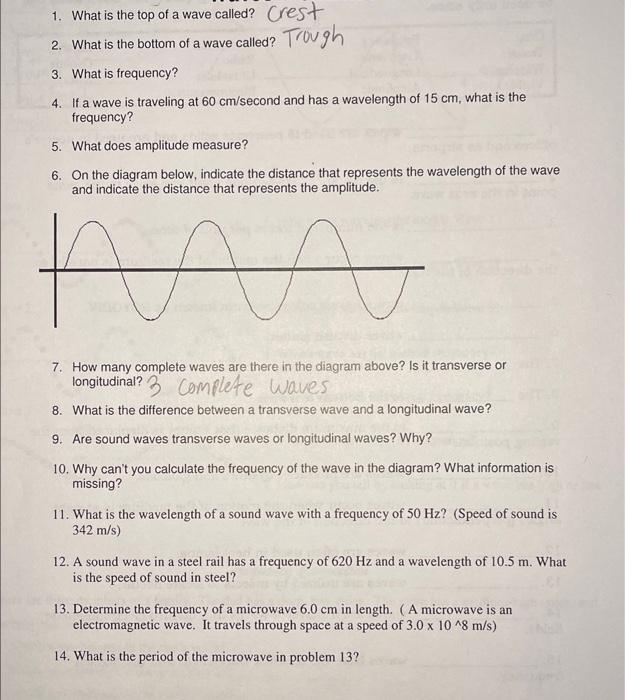 Solved 1. What is the top of a wave called? Crest 2. What is | Chegg.com