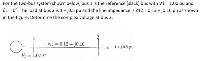 Solved For The Two-bus System Shown Below, Bus 1 Is The | Chegg.com