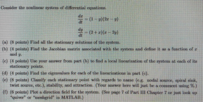 Solved Consider the nonlinear system of differential | Chegg.com