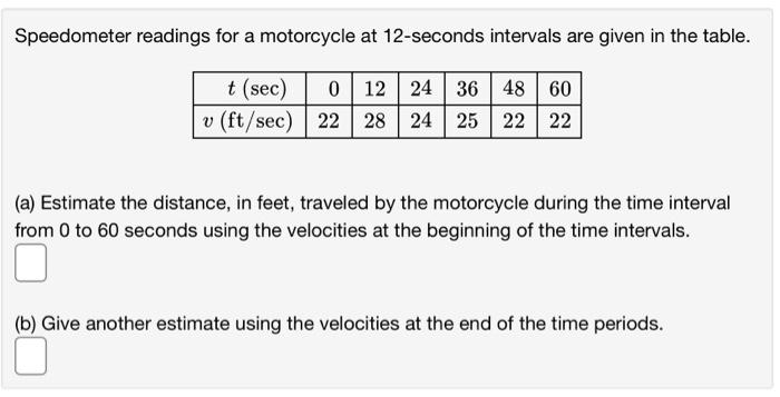 Solved Speedometer Readings For A Motorcycle At 12-seconds | Chegg.com