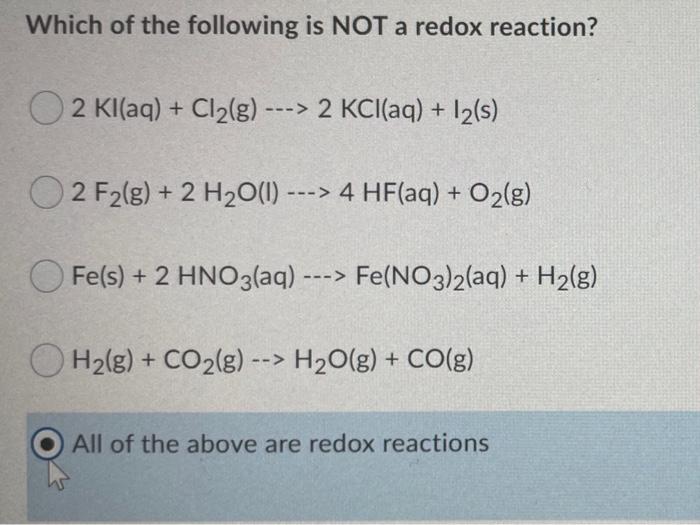 solved-which-of-the-following-is-not-a-redox-reaction-2-chegg