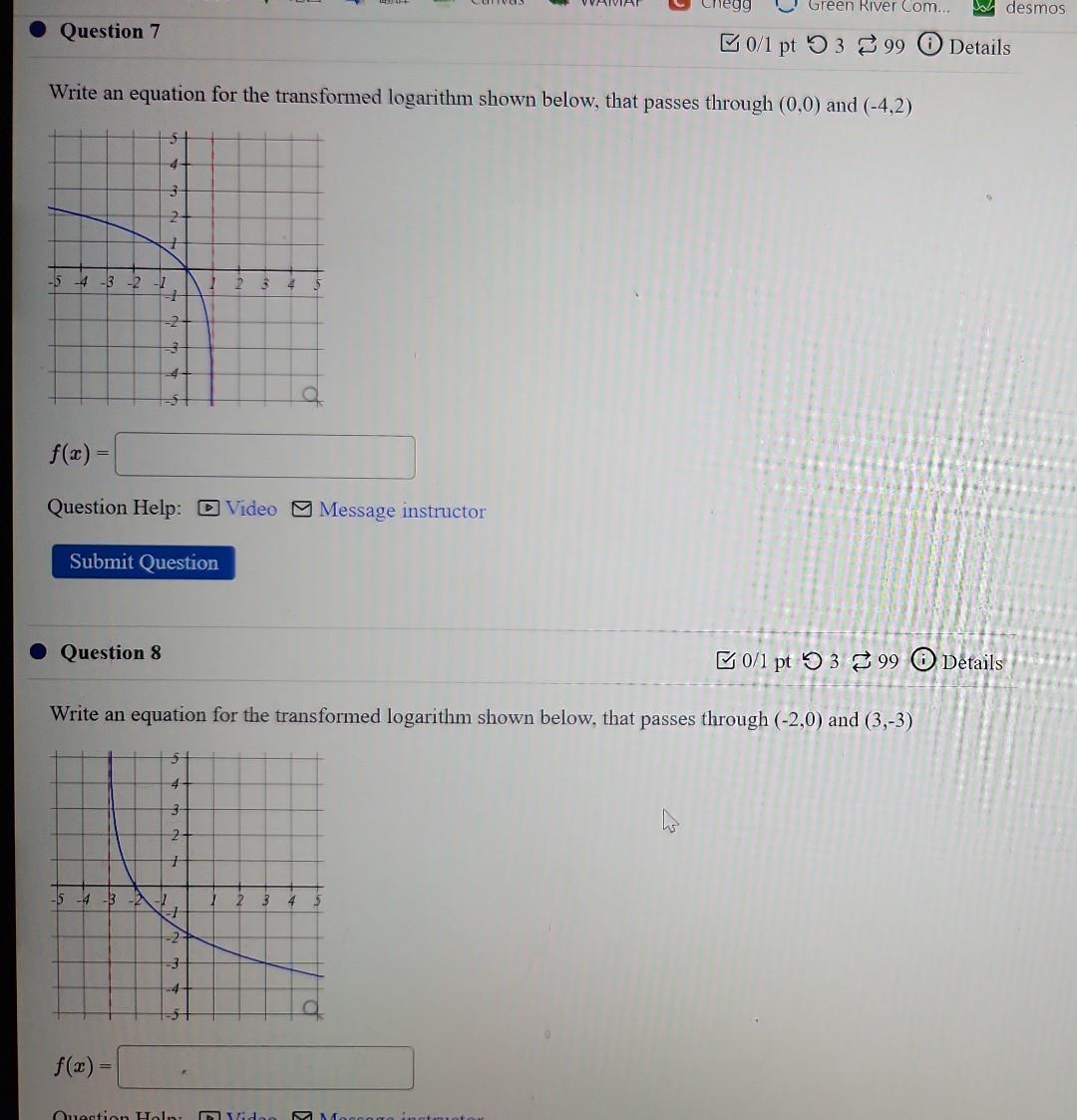 Solved Write an equation for the transformed logarithm shown | Chegg.com