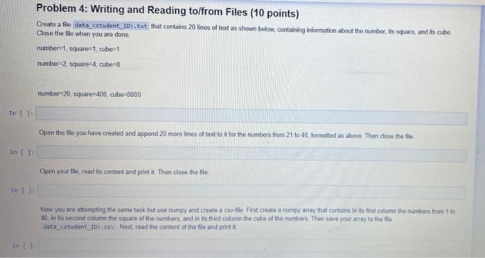 Solved Problem 4: Writing and Reading to/from Files (10 | Chegg.com