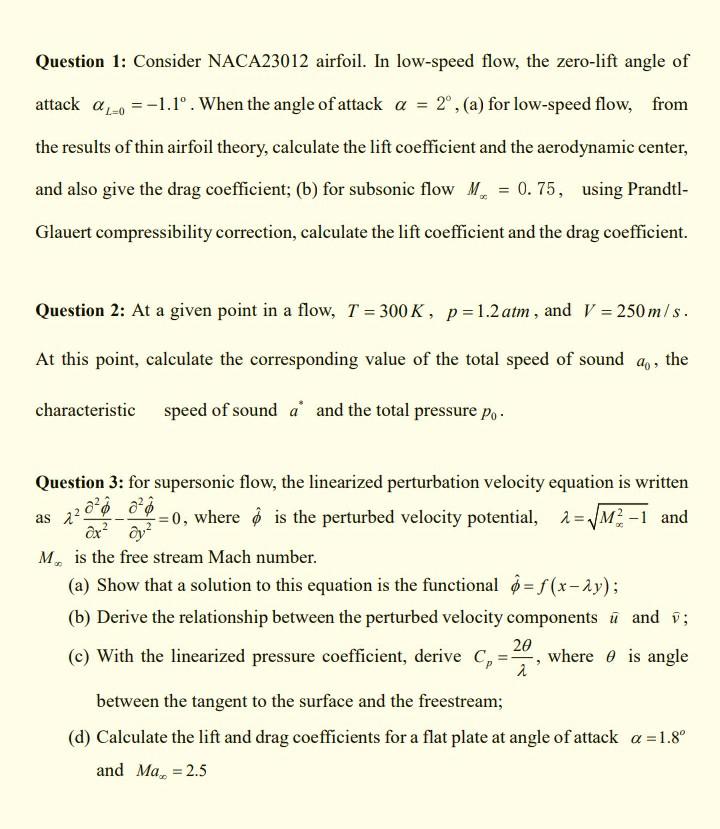 Solved Question 1 Consider Naca Airfoil In Low Spe Chegg Com