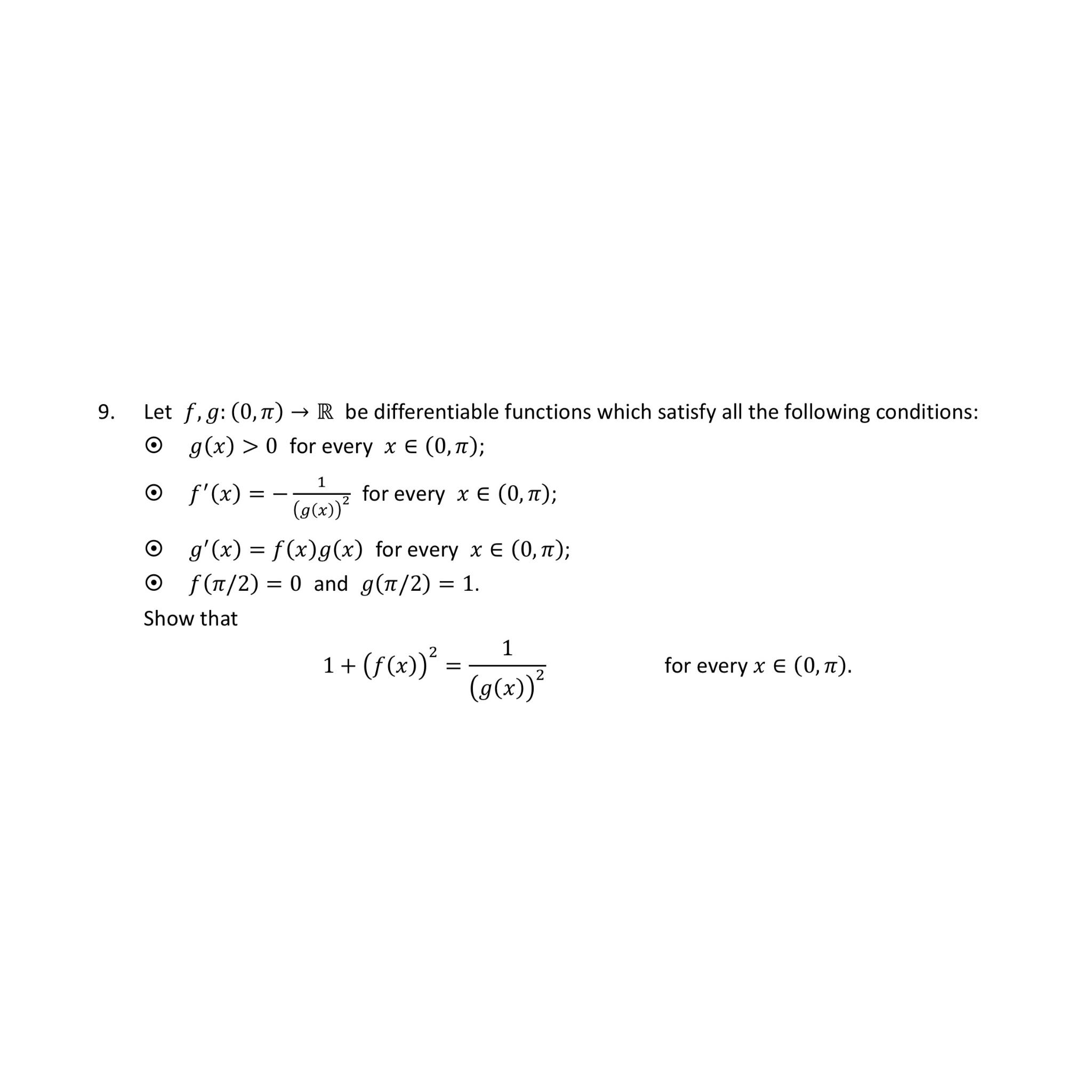 Solved Let F G 0 π →r ﻿be Differentiable Functions Which