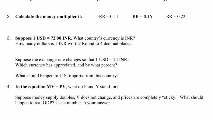 Solved 2. Calculate the money multiplier if: RR = 0.11 RR = | Chegg.com
