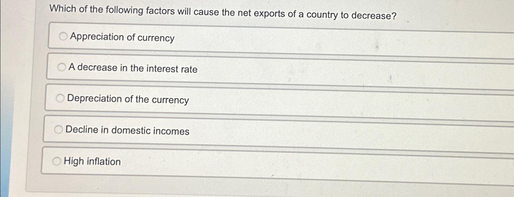 Solved Which of the following factors will cause the net | Chegg.com