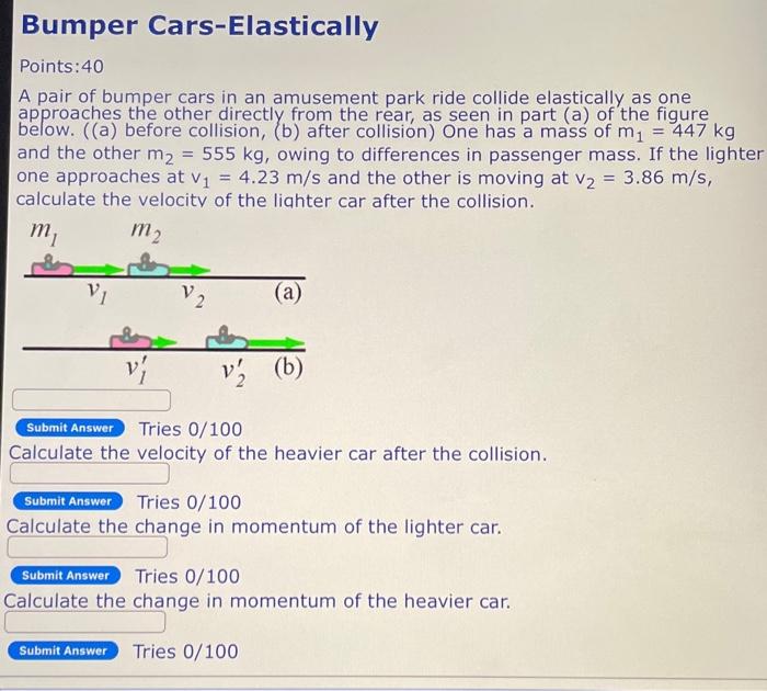 Solved A pair of bumper cars in an amusement park ride | Chegg.com