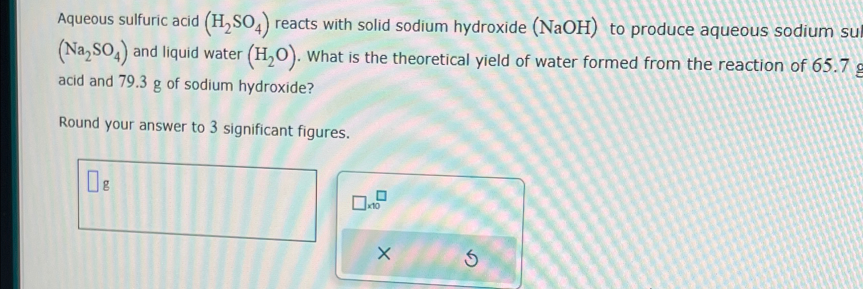 Solved Aqueous sulfuric acid (H2SO4) ﻿reacts with solid | Chegg.com