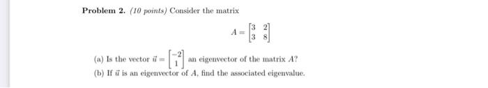 Solved Problem 2. (10 points) Consider the matrix A=[3328] | Chegg.com