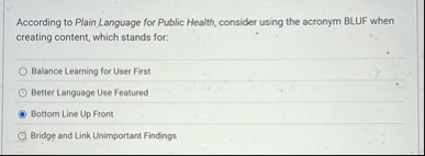 Solved According to Plain Language for Public Health, | Chegg.com