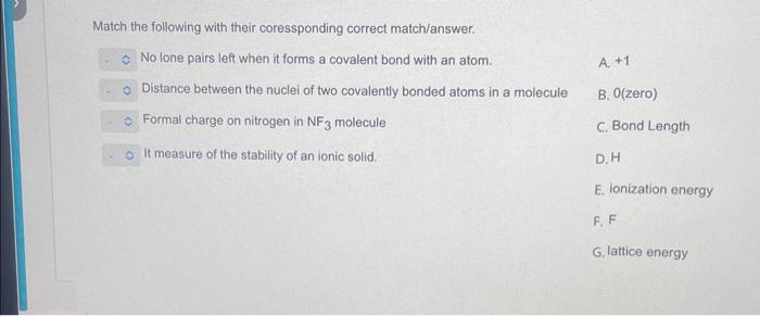 Solved Match the following with their coressponding correct | Chegg.com
