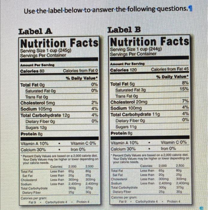 Solved Label A Label B Nutrition Facts Nutrition Facts | Chegg.com