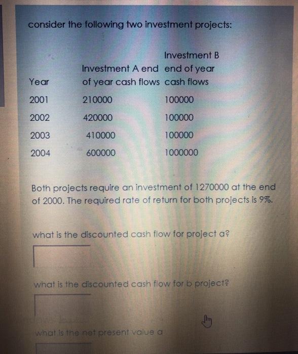 Solved Consider The Following Two Investment Projects: | Chegg.com
