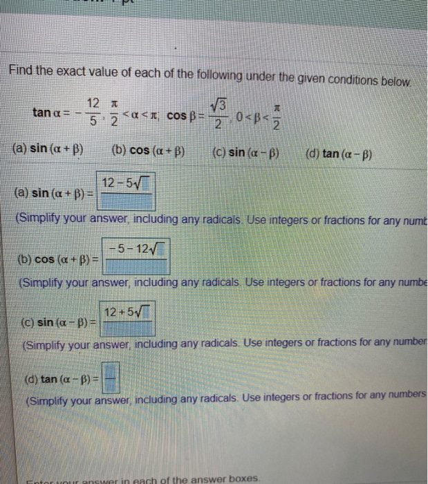 Solved Find the exact value of each of the following under | Chegg.com