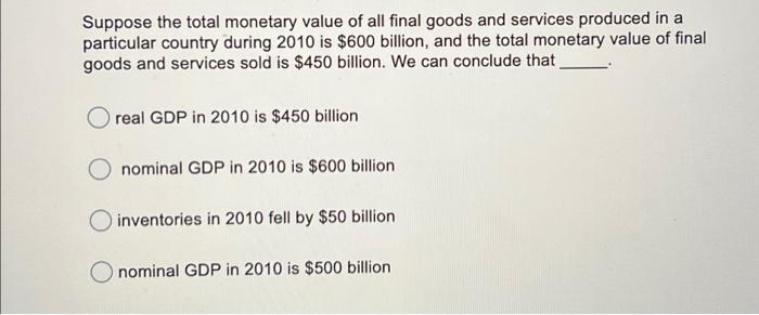Solved Suppose the total monetary value of all final goods | Chegg.com
