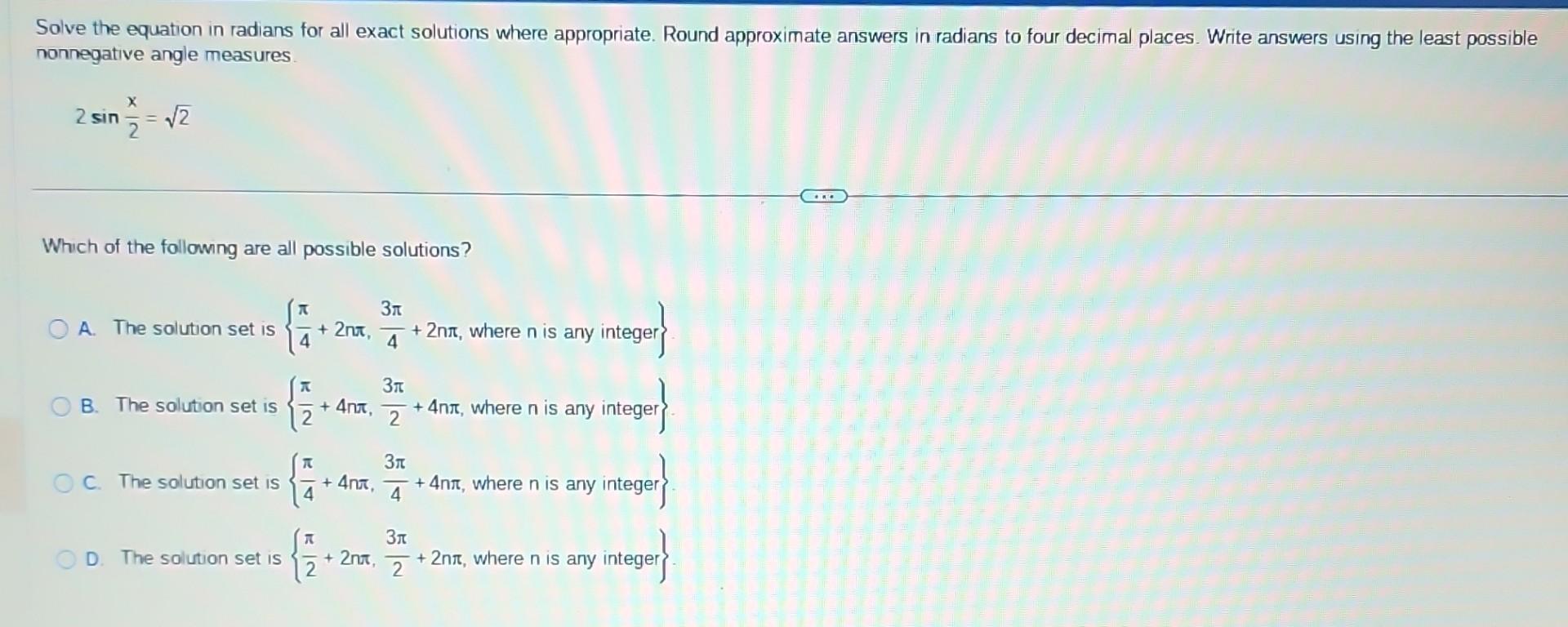 Solved Solve the equation in radians for all exact solutions | Chegg.com