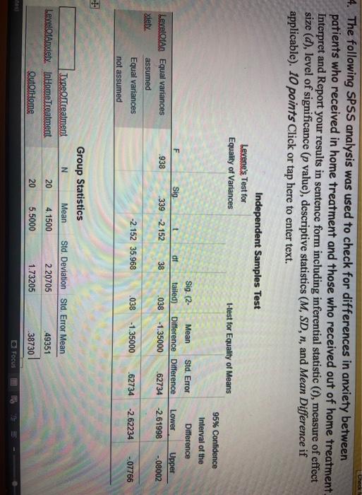 Solved Check 4. The following SPSS analysis was used to | Chegg.com