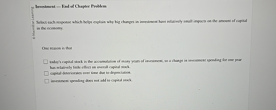 Solved Investment - ﻿End Of Chapter ProblemSelect Each | Chegg.com