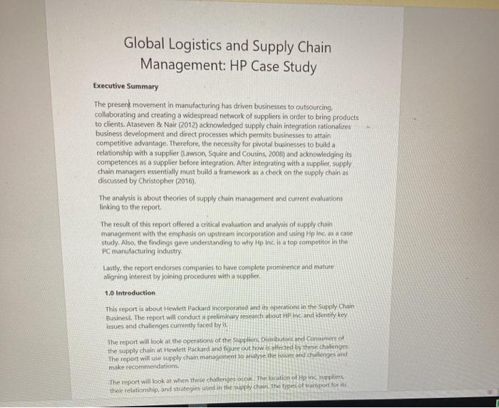 Solved Global Logistics and Supply Chain Management: HP Case | Chegg.com