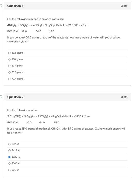 Solved For the following reaction in an open container: | Chegg.com