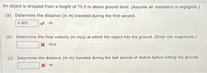 Solved An object is dropped from a height of 79.9 m above | Chegg.com