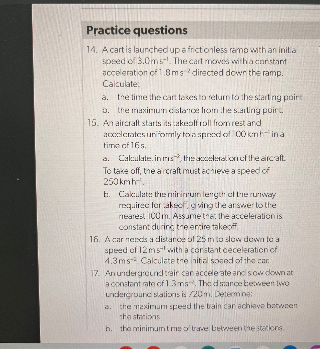 Solved Practice questions14. ﻿A cart is launched up a | Chegg.com