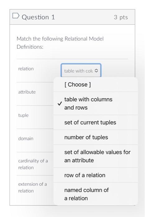 Solved D Question 1 3 pts Match the following Relational Chegg