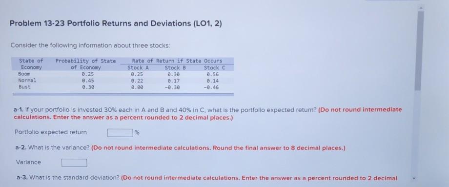 Solved Problem 13-23 Portfolio Returns And Deviations (L01, | Chegg.com