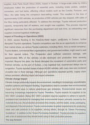 [Solved]: Toyota South Africa's Supply Chain Challenges: