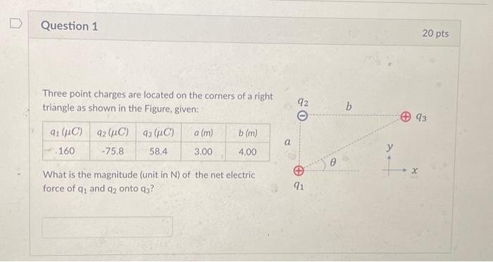 Solved Three point charges are located on the corners of a | Chegg.com