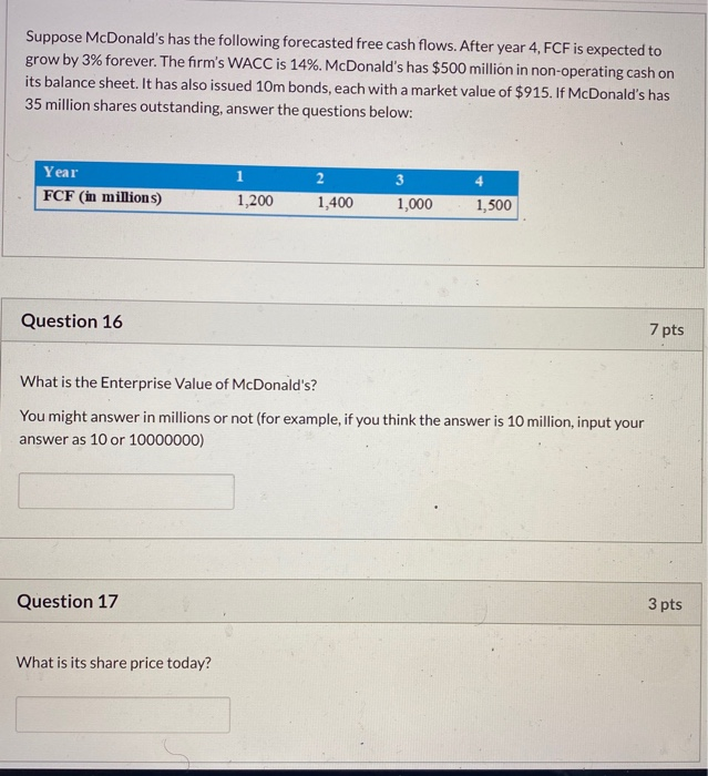 Solved Suppose McDonald's Has The Following Forecasted Free | Chegg.com