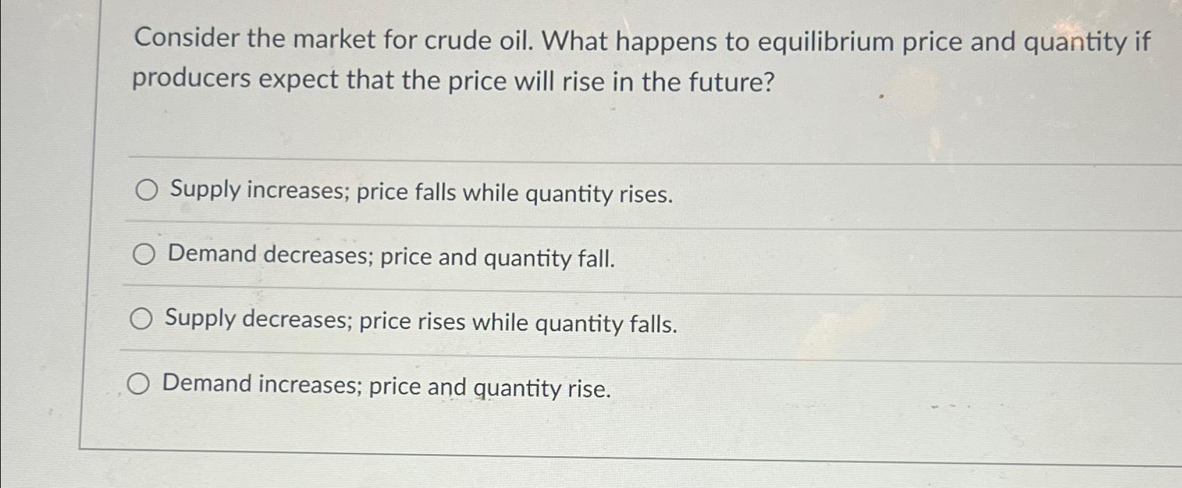 Solved Consider The Market For Crude Oil. What Happens To | Chegg.com