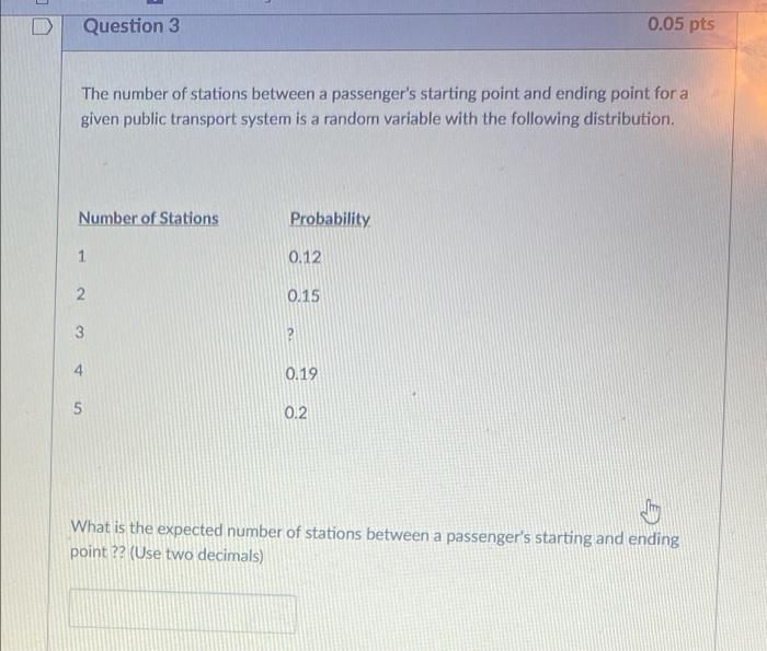 Solved Question 3 0.05 pts The number of stations between a | Chegg.com